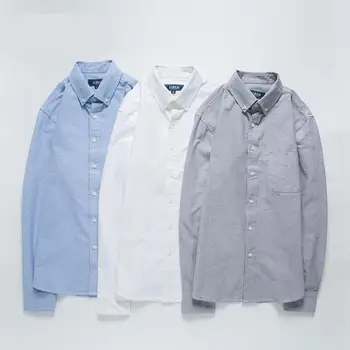 Nov Prihod Moda Velika Pomlad Moških Oxford Dolg Rokav Čistega Bombaža Mladi Modra, Siva, Bela Priložnostne Majice Plus Velikost M-5XL 6XL
