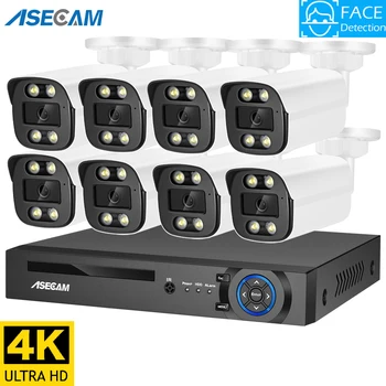8MP 4K Zaznavanje Obraza IP Varnostne Kamere, Avdio AI Sistem POE NVR Kit CCTV Barve Night Vision Prostem Home Video Nadzor