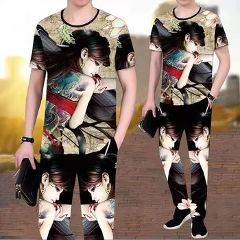 2021 poletne moške nove priložnostne svoboden kratka sleeved tiger moda obleko velikosti 3D lepoto natisni T-shirt hlače 2-delni set