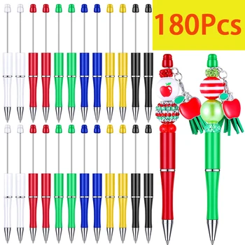 180Pcs Beadable Peresa Kroglice Kemični svinčniki Plastične Črne Noge Pisala, Darila za Otroke, Učence Šole Pisarniški Material