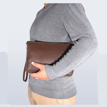 Retro moda moških naravno pravo usnje sklopka vrečko visoke zmogljivosti zadrgo poslovni Mobilni telefon vrečko multi-card mehko usnje denarnice