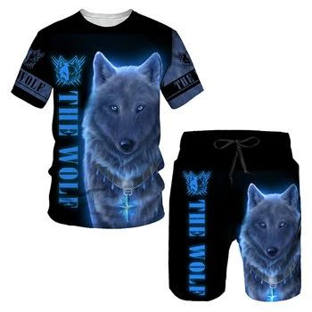 Poletje Moda Živali Wolf 3D Tiskanja Za Moški Tek Sport moška T-shirt Določa Kratek Rokav Majico, Hlače, Športna Trenirka Oblačila