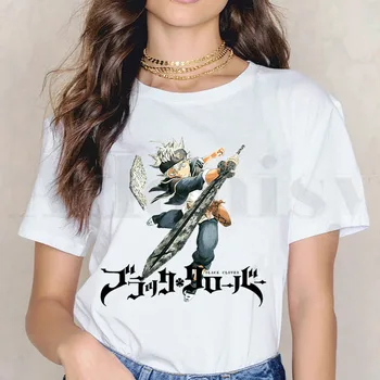 Črna Detelja Smešno Anime Japonska Manga Asta Risanka Kratkimi Rokavi Ženske Vrhovi Tees Harajuku VintageT Majice Ženske T-shirt