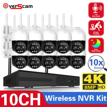 10CH NVR Brezžični CCTV Sistema 4K 8MP Barve Night Vision P2P AI Auto Tracking varnostno zaščito Wifi video nadzorna Kamera