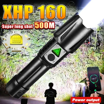Ultra Svetla XHP160 LED Svetilka 5 Načini Visoke Moči Bliskavice Luči Aluminij Zlitine Baklo Tip-c Polnjenje Luč Teleskopsko Zoom