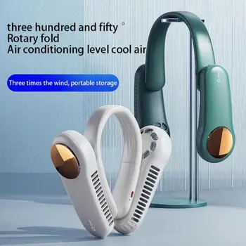 NewHot Prodaje Prenosni Leafless Visi Vratu Fan,360-Stopinjski Leni Neckband Ventilator Zraka Vtičnice USB 2400Mah Polnilna Vratu Fan