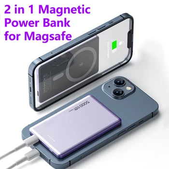 2 v 1 Magnetno Moč Banke 5000mAh Prenosni Powerbank za Magsafe Brezžični Hitro Polnjenje za iPhone Telefon Zunanjo Baterijo