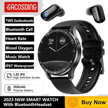 SACOSDING Pametno uro S Čepkov Smartwatch TWS Bluetooth Slušalke Srčni utrip, Krvni Tlak Monitor Šport Gledam Fitnes Watch