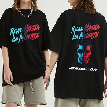 Rapper Anuel AA Grafični T Srajce Pravi Hasta La Morjem Kratek Rokav T-Shirt za Moške Hip Hop Prevelik Bombaž Tees Unisex Ulične