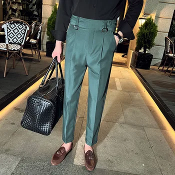 Moda Britanski Stil Visoko Pasu Oblika Barva Naravnost Obleko Hlače Padec korejski Moške Slim Poslovnih Formalne Priložnosti Hlače