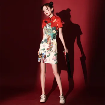 Solredo Kostume Kitajska Plima Cheongsam Krilo 2023 Nov Slog Ženska Kratka Izboljšano Rdeče Mlado Družico Obleko Kitajski ženski Wear