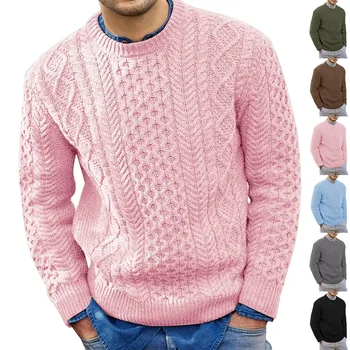 Pink Sweater Moški 2023 Jeseni, Pozimi Nove Čiste Barve Pulover Pleten Pulover Menwear Moda Velik obseg Moška Oblačila