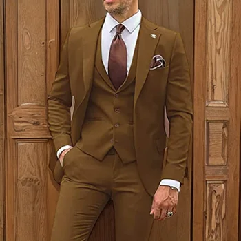 Formalni Poslovni Poroka Obleke za Moške Ženina Tuxedos Zarezo River 3 Kos Slim Fit Obleko 2023 (Blazer + Telovnik + Hlače)