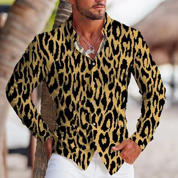 Jesenska Moda Majice Za Moške Priložnostne Leopard Tiskanja Prevelik Gumb Dolg Rokav Vrh Mens Oblačila Počitnice Oblikovalec In Bluze