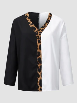 Finjani žensko Bluzo Šifon Dolg Rokav 2023 Moda Proti-Vrat Bluzo Tiskanja Elegantno Colorblock Plus Velikost Bluzo Vrhovi