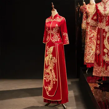 Lepe Phoenix Cvet Vezenje Cheongsam Kitajski Elegantno Nevesta Poročiti Obleko Nekaj Poročno Obleko китайская одежда