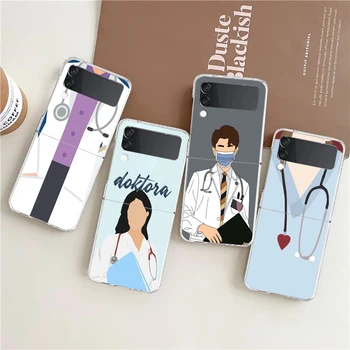 Medicinska sestra, Zdravstveni Medicine Trdi PC Telefon Primeru Za Samsung Galaxy Ž Flip 4 Prozoren Pokrov Za Galaxy Ž Flip 3 Zložljive Shockproof