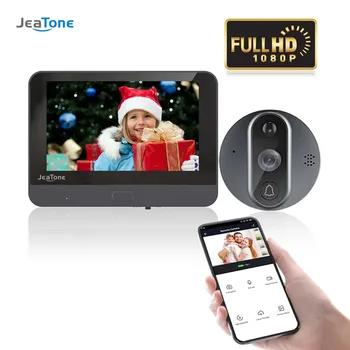 Jeaton Wifi Video Interkom Za Domača Vrata Bell Video Luknjo Fotoaparat 1080P Brezžični Zvonec Tuya Smart Home Video-oči Interfoni