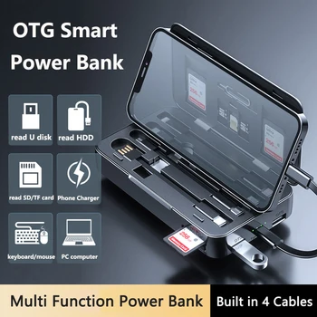 OTG Moči Banke 10000mAh s 4 Kabli Prenosni Zunanji Polnilec za iPhone 14 X Huawei Xiaomi Samsung Mobile OTG