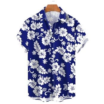 Cvjetnim Natisniti Majice z Kratkimi Rokavi Za Moške Hawaiian Rokavi Moški korejski Modnih Oblačil Cvet Bele Kostume Prevelik Vrhovi