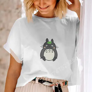 Anime Totoro Tshirts za Ženske, Dekleta Risanka Srčkan T-shirt Poletje Ženska Moda Tisk Vrhovi Kul Tees Prevelik Harajuku T Srajce