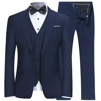 2019 Mornarsko Modra Visoke Kakovosti Mens Slim Fit Obleko Prilagojene Poslovni Moški Poroka Obleke 3 Kosov Obleke Kostum
