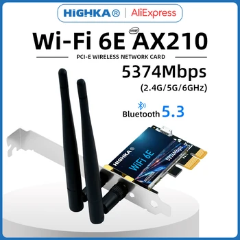Wi-Fi 6E intel AX210 PCIe Wifi Kartice 2.4 G/5 G/6GHz 5374Mbps PCI Express Brezžične Omrežne Kartice Bluetooth 5.3 WiFi Adapter za PC
