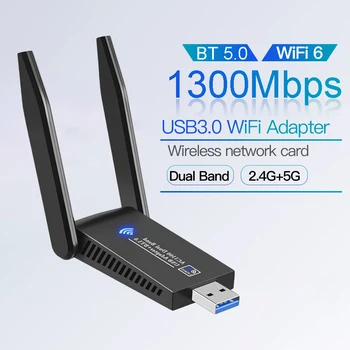 1300Mbps USB 3.0 Brezžična Omrežna Kartica Bluetooth 5.0 WIFI 6 Adapter 5dBi Dual Band 2,4 G 5G USB 3.0, Lan Ethernet Adapter za PC