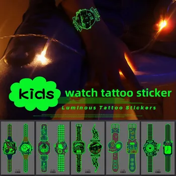 Svetlobna Watch Tattoo Nalepke Otrok Otrok Začasno Ponaredek Tetovaže Sijaj Prilepi na Obraz, Roko, Nogo za Body Art Nalepke na Debelo