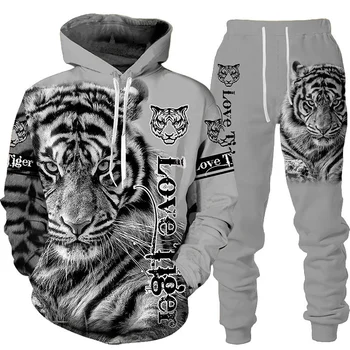 Nova 3D Tiskanje Tiger Modni Moški Ženske Trenirke Crewneck Kapuco+hlače Plus Velikost S-7XLHarajukuClothes Priložnostne sweatshirts