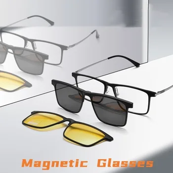 COHK po Meri Moških Polarizirana UV400 Magnetni sončna Očala Visoko Qulity Kvadratnih Titana Očal Okvir Optičnega Recept Očala