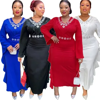 Afriške Obleke za Ženske Plus Velikost Tassel Dolg Rokav Večer Stranka Obleko Afriki Ankara Dashiki Dubaj Abaya tam kaftan Obleke Robe