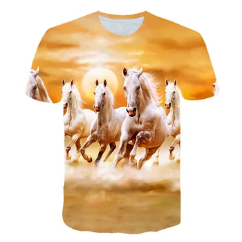 Živali Stallions 3D Tiskanih Otroci T Shirt Poletje Moški Modni Priložnostne Risanka T-shirt Fant Dekle Kul Smešno Kratek Rokav Obleka
