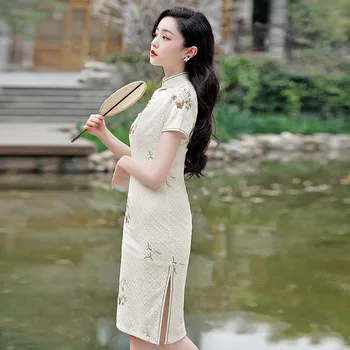 Yourqipao 2023 Sveže Poletje Mlada Dekleta, vsak Dan Boljše Cheongsam Vezene Čipke Qipao Kitajski Slog Večerno Obleko za Ženske